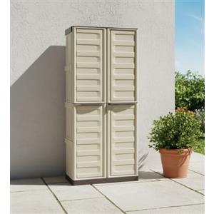 Dmora - Armadio da esterno Avelgem, Armadio balcone multiuso, Mobile porta scope 2 ante, 100% Made in Italy, 70x47h178 cm, Beige e Marrone, Finitura righe