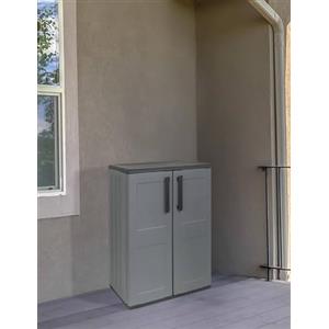 Dmora Armadio da Esterno Mol, Mobile Balcone Multiuso, Armadietto Outdoor a 2 Ante, 100% Made in Italy, 68x37h84 cm, Finitura Quadri, Grigio e Nero