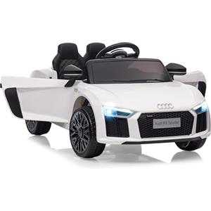 Garvee Audi Raggio8 - Macchina Elettrica Per Bambini 12v, Licenza Ufficiale, Telecomando, Porte Scissor, Luci LED, Musica, Sirena Polizia, Per 3-8 Anni Bianco