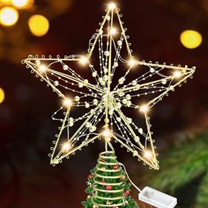 Capgoost Puntale Albero di Natale, 30CM Stella Albero di Natale, Stella Luminosa con Luci LED, Oro puntale LED albero di natale, Tree Topper Christmas per Decorazioni di Natalizi Festive e Casa
