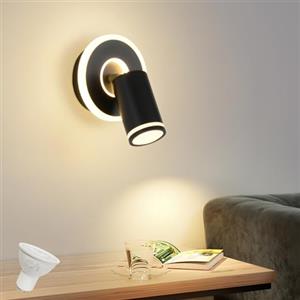 SANSHI Rotonda Faretti da Soffitto Orientabili Interno LED 1 Luce,Faretti da Parete con Inferiore 9W+5W,GU10 Lampadario Faretti,Moderna Plafoniera Faretti Bianco Caldo 3000K per Cameretta Barra,Nero