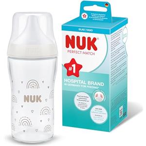 NUK Perfect Match Biberon | 3+ mesi | 230 ml | Biberon anti-coliche | Vetro | Indicatore di controllo della temperatura | Arcobaleno | Confezione da 1