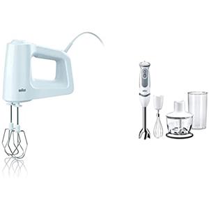 Braun HM3000WH MultiMix 3 Sbattitore Elettrico, Mixer ad Immersione, Impugnatura Antiscivolo, 5 velocità+Turbo & Minipimer MultiQuick 5 Vario MQ5235WH Frullatore ad Immersione, 21 velocità