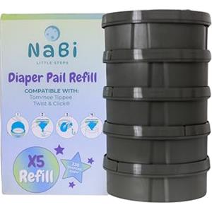 NABI LITTLE STEPS Ricarica Compatibile con Sistema di Smaltimento Avanzato per Pannolini Tommee Tippee Twist and Click. Confezione da 5 Ricariche Profumate, Facili e Convenienti