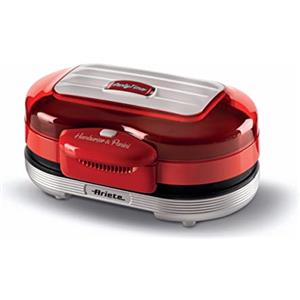 Ariete Hamburger Maker Party Time 205, Piastra Elettrica per Hamburger, Griglia Elettrica con Doppie Piastre Antiaderenti, 2 Scomparti per Riscaldare, Facile da Pulire, 1200 W, Rosso