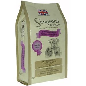 Simpsons Premium Cibo Secco per Cani Senior/Light con Pollo e Riso Integrale - 2kg