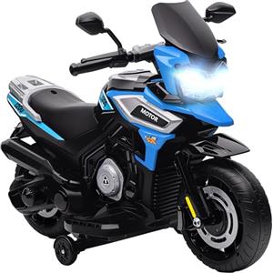 AIYAPLAY Moto Elettrica per Bambini 18-36 Mesi, 6V Motorino Elettrico per Bambini con Rotelle Rimovibili, Fari, Musica, 2.4 km/h Mini Moto con Fanale, Max 30kg, Blu