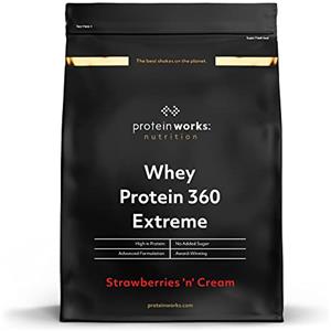 The Protein Works - Proteine Whey 360 Extreme in Polvere - Panna e Fragole - Frullato Ad Alto Contenuto Proteico - Con Glutammina, Vitamine e Minerali - 600g