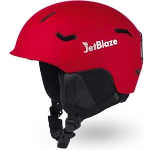 JetBlaze Casco da sci da uomo e donna, unisex, con aperture di ventilazione, in policarbonato, nucleo in EPS per sci, snowboard, casco da neve, per adulti, giovani, rosso, taglia M