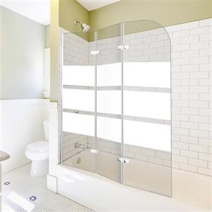 Jiubiaz Pannello doccia pieghevole per vasca da bagno, 120 x 140 cm, 3 pezzi, strisce di sicurezza EGS da 6 mm, accessori per box doccia, strisce bianche