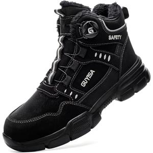 GemChve Scarpe Antinfortunistiche Uomo Donna Impermeabile Invernali Termiche Imbottite con Punta in Acciaio Regolazione Rapida dei Lacci Stivali Black 42 EU