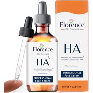 Florence 60ml Bio Siero con Acido Ialuronico Puro a 3 pesi Molecolari, Vitamina C e Noti Agenti Antirughe e Antietà. Biologico,Vegano,Idratante e Illuminante. Siero Viso Ideale anche Come Crema Contorno Occhi