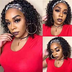 IFLY Headband Wig Human Hair Glueless Wig Human Hair Deep Wave Curly Brazilian Natural Women Hair 150% Density Natural Color 10 Inches(25 cm)