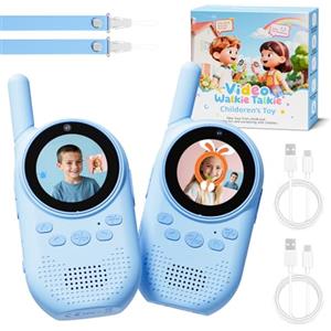 HEWEIMEI Video walkie talkie bambini, Walkie talkie bambini ricaricabili con telecamera HD & Modificatore vocale, Lungo Raggio, Regalo di Natale per Bambin i dai 3-12 Anni (blu/blu)