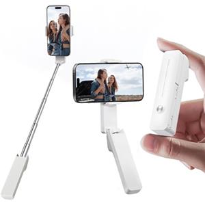 yAyusi Mini Selfie Stick Estensibile, Selfie Stick Portatile Tascabile con Telecomando, Supporto per Cellulare Compatto per Vlog/Registrazione Video/Streaming Live/Creazione di Contenuti (Bianco)