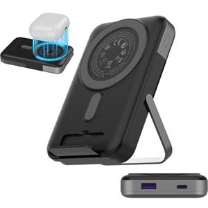 Nobis 10000mAh Power Bank per MagSafe, Caricatore Portatile Wireless con Doppio Supporto Pieghevole e Display LED per Power Bank Magnetico, Ricarica Rapida PD 22,5W Type-C In&Out per Phone 16
