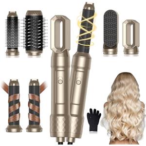 UKLISS Pro Airstyler 6 in 1 - Spazzola Asciugacapelli con 1000 W asciugacapelli, Spazzola Soffiante, Airflow Ricci per Capelli, Spazzola ad Aria Calda, Spazzola Lisciante (Oro)