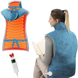 ITSHINY Termoforo Elettrico per Schiena, Termoforo Cervicale e Spalle con 6 Livelli di Riscaldamento, Timer di Spegnimento Automatico, Tensione Muscolare, Lavabile in Lavatrice, 60x108 cm