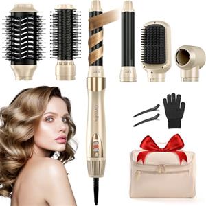 Orealla 6 in 1 Asciugacapelli Air Styler, 110,000GIRI/MIN Spazzola Rotante per Capelli con Tecnologia Ionica, Spazzole Rivestite in Ceramica per Styling Liscio, Onde, Volumizzante, con Borsa da Viaggio