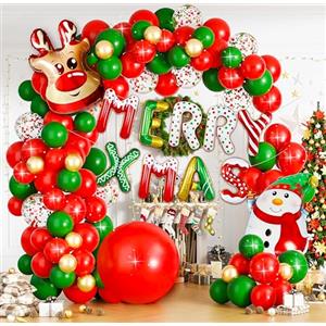 Ahigh Palloncini Natale,ghirlanda di palloncini natalizi, palloncini colorati di Buon Natale,palloncini rossi verdi, renne,pupazzo di neve,decorazione con palloncini per accessori per feste natalizie