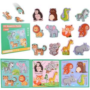ASTARON Puzzle magnetico animale con 60pcs adesivi riutilizzabili per i bambini, 41 pezzi puzzle prescolare educazione apprendimento viaggi giocattoli auto attività aereo