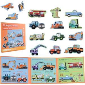 ASTARON Puzzle magnetico con 60pcs adesivi riutilizzabili per i bambini, 41 pezzi puzzle Toddler educazione prescolare apprendimento viaggio giocattoli auto attività aereo