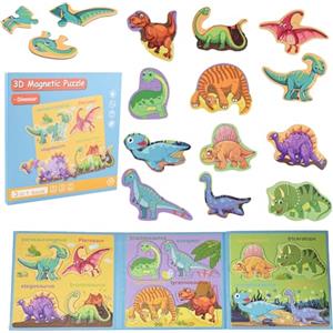 ASTARON Puzzle magnetico di dinosauri con adesivi riutilizzabili 80pcs per bambini, 40 pezzi puzzle Preschool Education Learning Travel Toys Car Plane Activities
