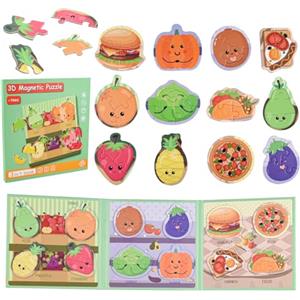 ASTARON Puzzle magnetico con 80 pezzi adesivi riutilizzabili per bambini, 42 pezzi puzzle 3 in 1 cibo Preschool Education Learning Travel Toys Car Plane Activities