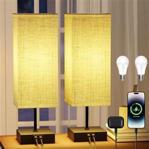Miootly Lampada da Comodino Set di 2, Abat Jour Touch con 3 Temperature Colore & 2 Porte USB - Tocco Controllo, Dimmer Continuo e 2 Lampadine Incluse per Camera da Letto, Soggiorno, Ufficio