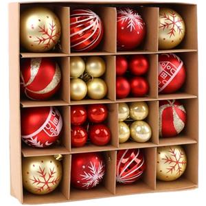 testyu 44 Palline di Natale, 3 e 6 cm Palla di Natale Rossa e Oro Ornamenti Festivi Palle di Natale Infrangibili con Riutilizzabili e Portatili per Decorazione Albero di Natale