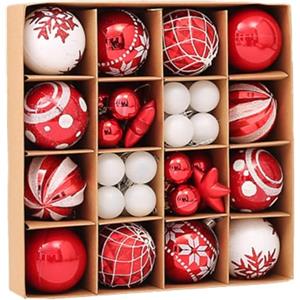 testyu 42 Palline di Natale, 3 e 6 cm Palla di Natale Rossa e Bianco Ornamenti Festivi Palle di Natale Infrangibili con Riutilizzabili e Portatili per Decorazione Albero di Natale