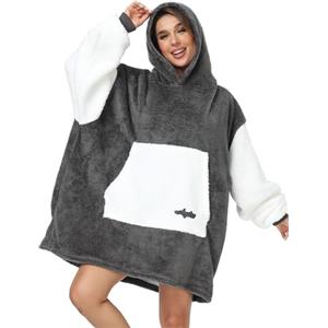 Argstar Coperta con Maniche Oversize Cappuccio da Donna e Uomo, Leggera e Accogliente Coperta Velluto Indossabile per Adulti, Comoda Calda Felpa Cappuccio con Tasca Profonda Manica Elastica (Grigio)