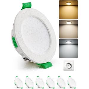 HOMEOW Faretti LED da Incasso per Cartongesso Dimmerabili 4W, Diametro Foro 55-68mm, 29mm Ultrasottili, IP44 Faretti Led Soffitto, Regolabile Calda 2700K, Neutro 4000K e Freddo 6000K, Set di 6