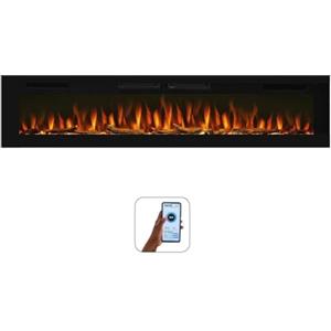 Mystflame Crystal 72 - Camino Elettrico da Parete con Wi-Fi, 183 cm, Ultra Sottile 8 cm, 12 Colori Fiamma, Termostato 750/1500W, Comoda Termostufa, Touch Screen e Timer