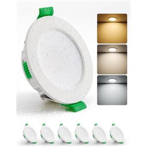 HOMEOW Faretti Led da Incasso per Cartongesso 5W, Diametro Foro 68-80mm, 25mm Ultrasottili, IP44 Faretti Led Soffitto, Regolabile Calda 2700K, Neutro 4000K e Freddo 6000K, Non Dimmerabili, Set di 6