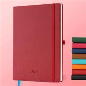 IN-LUXPRO Agenda 2026 A4: Diario 29x21,7 cm, Pianificatore settimanale & giornaliero rilegato, 12 mesi Gen-Dic, carta 100 g/m², copertina pelle PU Rosso