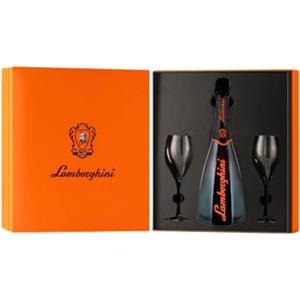 Lamborghini Ottagonale - Cofanetto Regalo con Bottiglia 0,75L e Flûte | Spumante Metodo Charmat, Made in Italy - Linea Ottagonale (ORANGE)