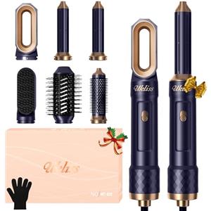 UKLISS 6 in 1 Airstyler & Asciugacapelli Set con Arricciacapelli Automatico, Thermal Brush, Spazzola Lisciante Capelli, Hair Dryer, Spazzola ad Aria Calda, Regali Set per Donne Styling - Blu