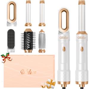 UKLISS 6 in 1 Airstyler & Asciugacapelli Set con Arricciacapelli Automatico, Thermal Brush, Spazzola Lisciante Capelli, Hair Dryer, Spazzola ad Aria Calda, Regali Set per Donne Styling - Bianco