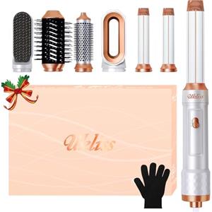 UKLISS 6 in 1 Airstyler, Spazzola Asciugacapelli con Airflow Arricciacapelli Automatico, Hair Dryer, Thermal Brush, Spazzola Lisciante, Spazzola ad Aria Calda, Regali Set per Donne Styling (Bianco)