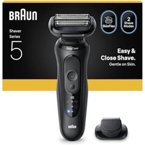 Braun Serie 5 Rasoio elettrico, fino a 50 minuti, tappo di precisione per rifinitore senza fili, rasoio da uomo a umido e asciutto, 100% impermeabile, 52-N1200S, nero