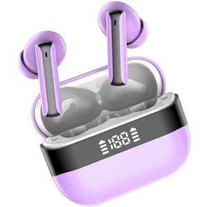 Motost Cuffie Bluetooth 5.4, Auricolari Bluetooth con 3D Bass Hifi Stereo, 48 Ore Cuffie Wireless 4 ENC Mics, Cuffiette Bluetooth IP7 Impermeabile Cuffie Senza Fili con LED Display USB-C Lilla