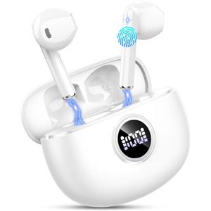 Motost Cuffie Bluetooth, 2024 Auricolari Bluetooth 5.3 Stereo con 4 HD ENC Mic, Cuffie Wireless In Ear Cancellazione Rumore, 40 Ore Cuffie Senza Fili IP7 Impermeabile, Cuffiette Bluetooth LED Display, bianco