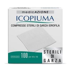 DESA PHARMA Icopiuma Compresse Sterili di Garza Idrofila 10x10 cm - 100 Pezzi, Ipoallergeniche e Ad Alto Potere Assorbente