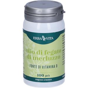 ERBA VITA GROUP SpA Olio di Fegato di Merluzzo 100 Perle Erba Vita - Integratore con Vitamina D3 per Ossa