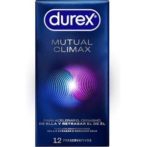 Durex - Preservativi Mutual Climax con punti in rilievo e nervature per lei ed effetto ritardante, per il piacere di entrambi, 12 pezzi, nero, standard
