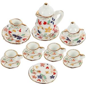 Alasum 1set Miniature Ceramica Per Giocattoli Teiera Tazzine e Piattini Per Decorare Case Delle Bambole Design e Realistico