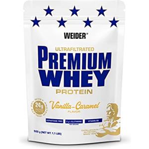 Weider - Premium Whey Protein Powder - Alto Contenuto Proteico, Basso Contenuto di Carboidrati e Basso Contenuto di Grassi con L-Glutammina e Vitamina B6-500 g - Caramello alla Vaniglia