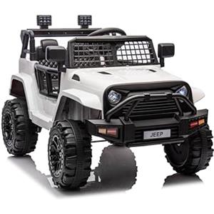 FINOOS Macchina Elettrica Per Bambini Jeep 12V con telecomando da 2,4 GHz, 2 motori, veicolo per bambini con clacson, luci a LED, musica, avviamento graduale, per bambini da 1 a 4 anni (Bianca)