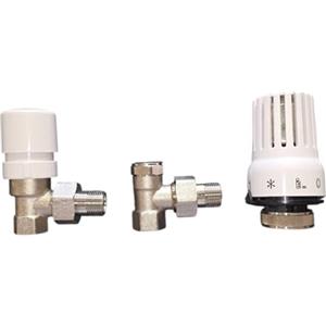 HM Valvola Termostatica e Detentore per Termosifoni/Radiatore Attacco Ferro 3/8, Corpo in Ottone Nichelato, con Testina Termostatica, Controllo Temperatura, Efficienza Energetica